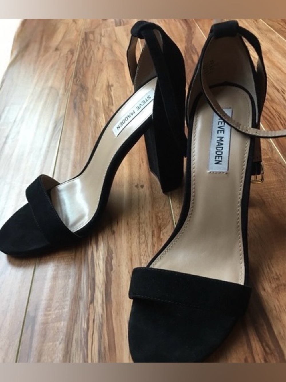 Steve Madden Carrson Black Suede Ankle Strap Block Heels Size 9M